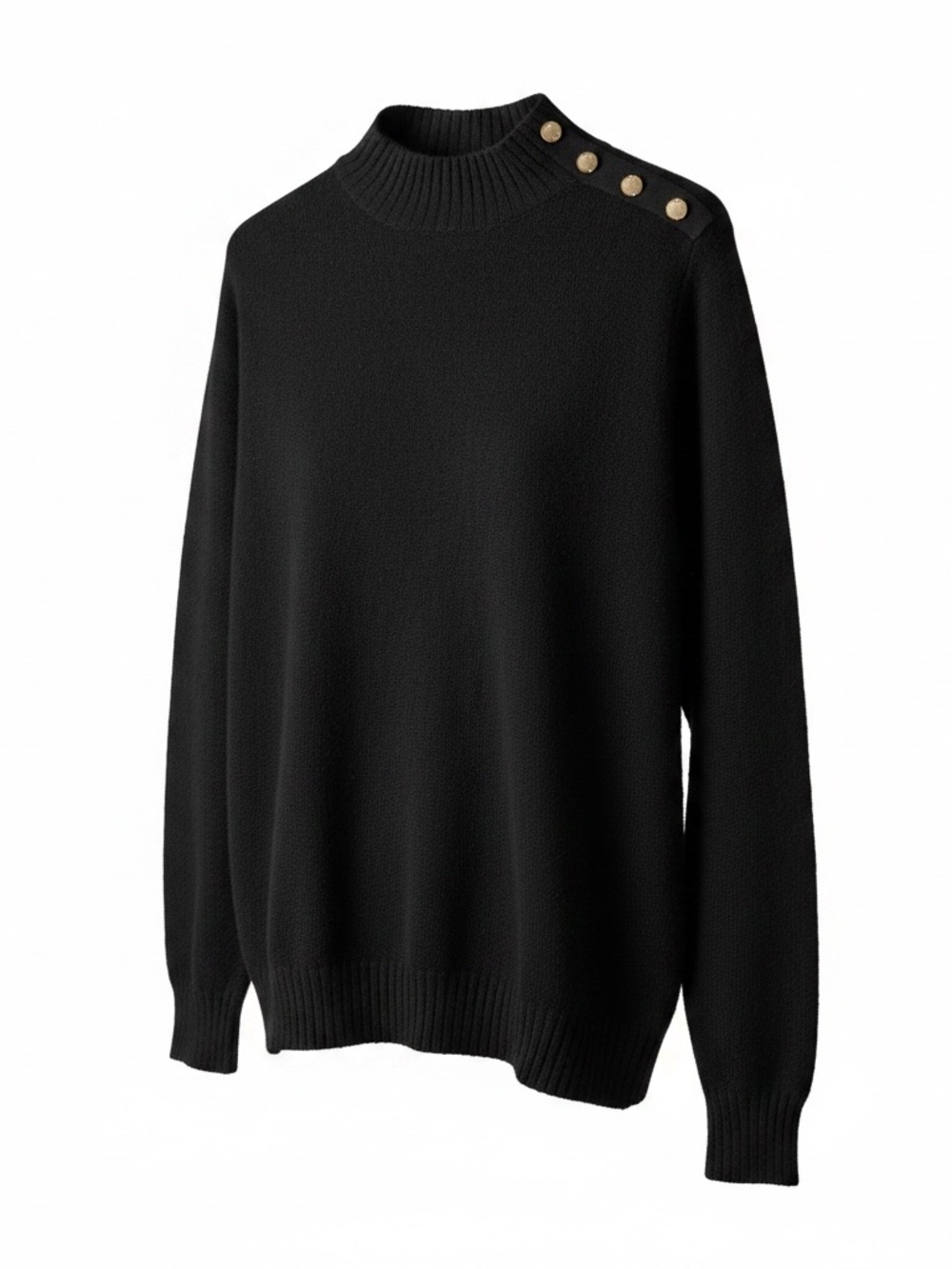 J Crew Womens Black Button-Neck Wool Blend Knit Mockneck Poncho Sweater- OS